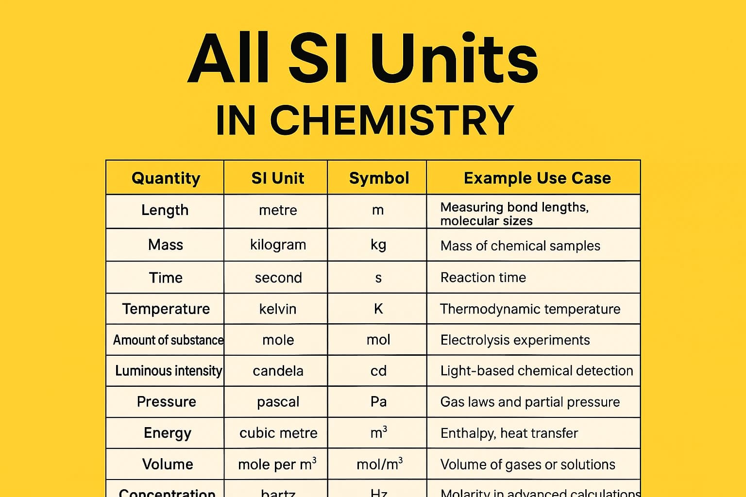 All SI Units Table in Chemistry (With Symbols & Quantities)