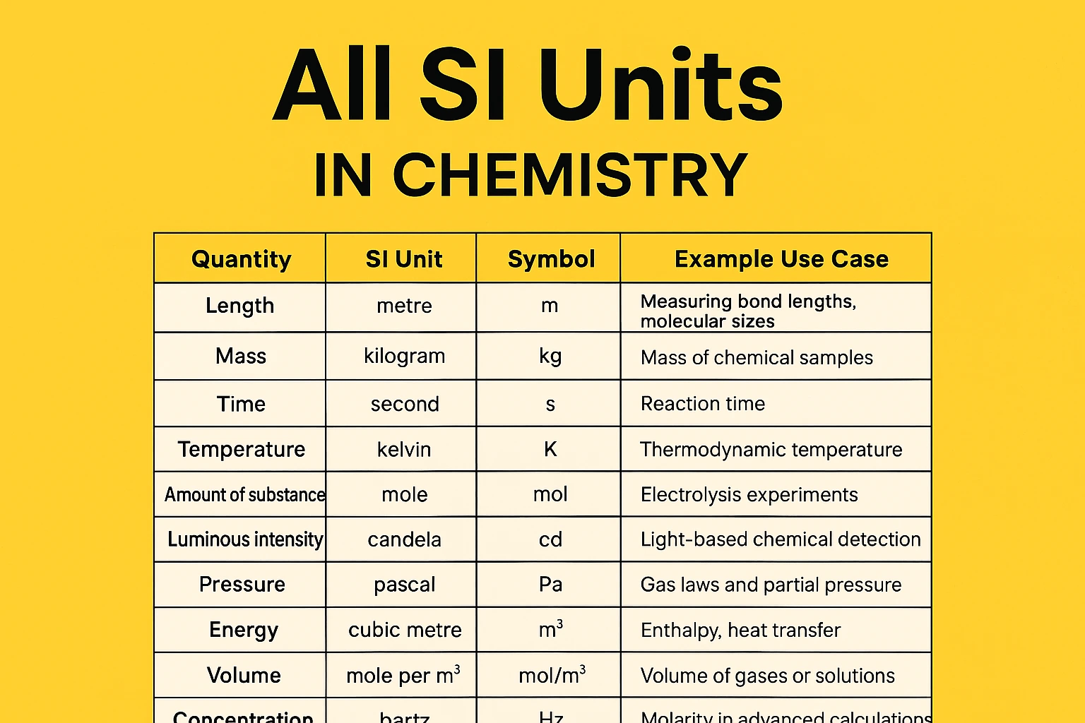 All SI Units Table in Chemistry (With Symbols & Quantities)